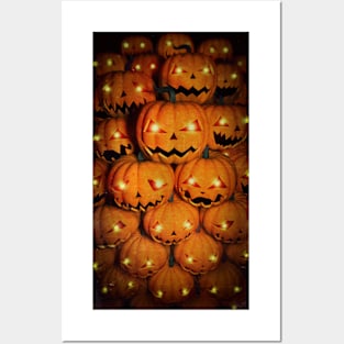 Halloween pumpkins with luminous eyes. Posters and Art